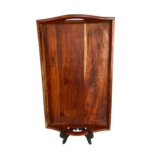VTG Teak Wood Serving Tray Hand Carved India Large 20” Rustic